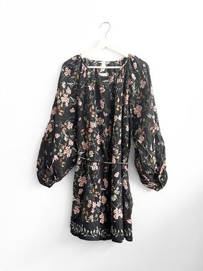 NWT H&M Pretty Women's Dress Bishop Long Sleeves Knee Length Floral Gray Large